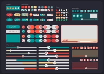 web ui kit elements flat design. web elements: icons, web forms, button, check box, radio button, switch button.