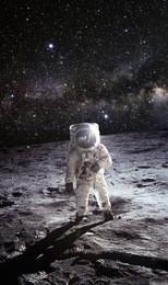 astronaut on lunar (moon) with shadow. elements of this image furnished by nasa.