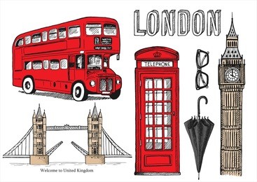 vector hand drawn illustration with london symbols