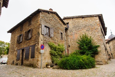 perouges, france, a medieval walled town, a popular touristic attraction.