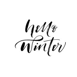 hello winter card. ink illustration. modern brush calligraphy. isolated on white background. 