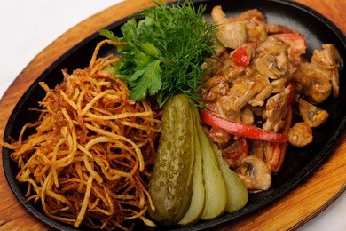 fried beef with garnish