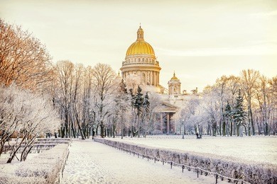 winter view of st. isaac's cathedral to st. petersburg