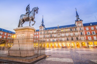 the plaza mayor of madrid, spain, is the central historic square of the city.