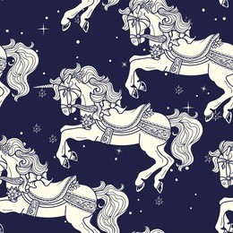 amusement park carousel horses seamless pattern in duotone colors
