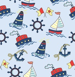 seamless baby background with sea, ship and lighthouse