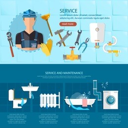 plumbing repair service, professional plumber, different tools and accessories plumber elements vector illustration