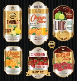 retro vintage golden labels for organic fruit product 