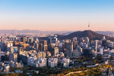 seoul south korea city skyline with seoul tower.