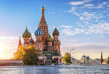 st. basil's cathedral on red square in moscow and nobody around one autumn morning