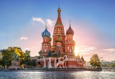 sunny autumn morning at st. basil's cathedral on red square