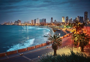 night view of tel aviv, israel. vintage retro effect