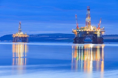 semi submersible oil rig during sunrise at cromarty firth in invergordon, scotland