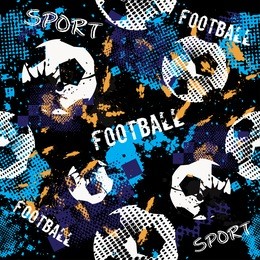 abstract seamless pattern for boys. football pattern. grunge urban pattern with football ball. sport wallpaper on black background with multicolor spots. repeated sport pattern.
