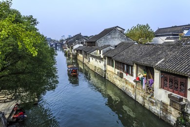 china's famous jiangnan water village, nanxun town.