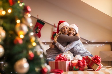 best friends hugging each other.