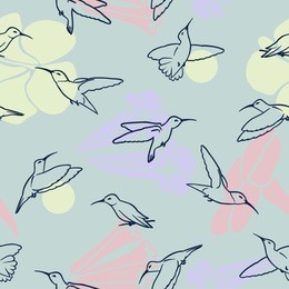 hummingbirds with floral background seamless vector pattern