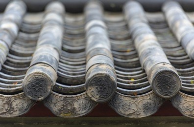 close-up detail of asian roof in seoul, korean architecture, vintage style.