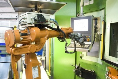  part of the cnc milling machine with control panel and robot