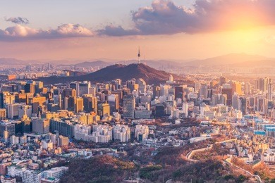 sunset at seoul city skyline,south korea