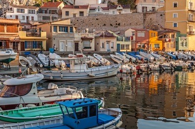 view of the old harbor "vallon des auffes" in marseille in south france during sunset