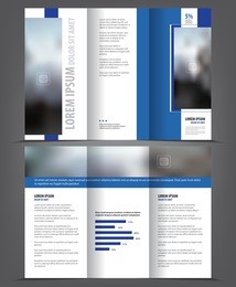 vector tri fold brochure template design, concept business trifold leaflet, 3 folded blue vector flyer layout