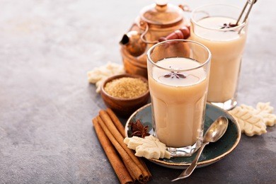 hot masala chai, tea with spices and brown sugar