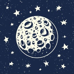 vector illustration of the moon and stars.
full moon with craters and stars in the night sky.
