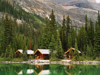 wooden cabins at lake o'hara, yoho national park, british columbia, canada