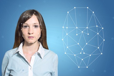 biometric verification - woman face detection, high technology