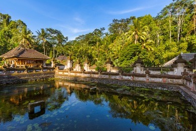 tirta empul temple in bali island indonesia - travel and architecture background