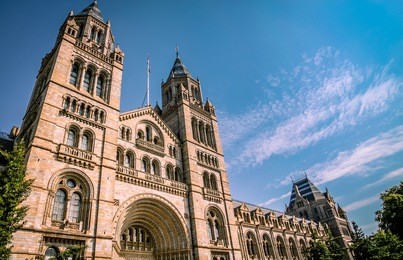 impressive building of the natural history museum in london, england