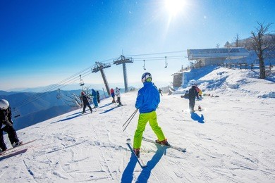skier skiing on deogyusan ski resort in winter