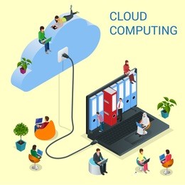 isometric cloud computing services and technology, data storage. 
