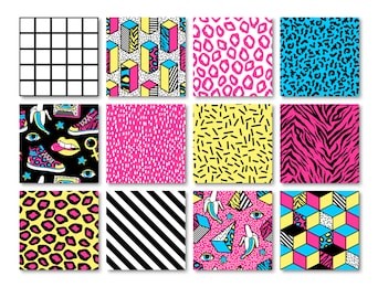memphis seamless patterns with geometric, grid, striped and other elements for fashion, wallpapers, wrapping, etc. background set in trendy 80s-90s memphis style with neon colors.