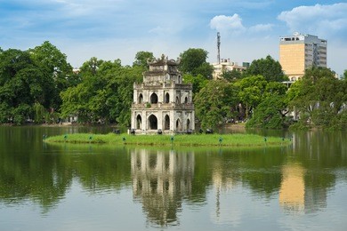 hoan kiem lake (sword lake, ho guom) in hanoi, vietnam