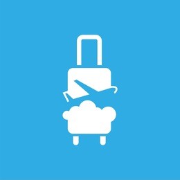 logo with suitcase, plane and sky. vector design logo. vector illustration