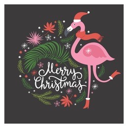 christmas illustration with flamingo