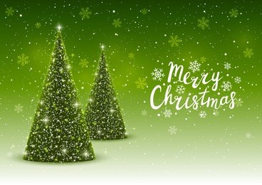 christmas trees on shiny green background