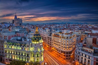 madrid. cityscape image of madrid, spain during sunset.