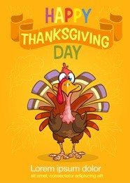 cartoon thanksgiving turkey poster. vector thanksgiving invitation