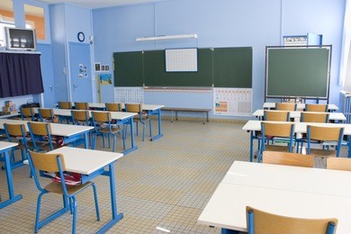 empty classroom in first grade school