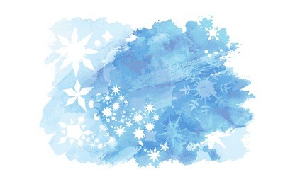 vector watercolor splash texture. hand-drawn blob, spot. winter christmas and new year xmas theme. blue colors abstract background. snowfall. silhouettes of snowflakes. winter seasonal texture.