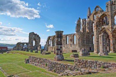 whitby abbey of north yorkshire, in the uk. it is ruins of the benedictine abbey. now it is under protection of the english heritage.