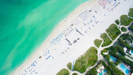 south beach, miami beach. florida. aerial view. tropical paradise.