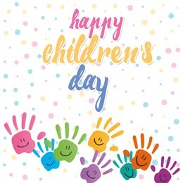 smiling hands on dots texture background on children's day