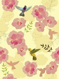 seamless flower background with hummingbirds. easy to edit vector image. ready to use as swatch.