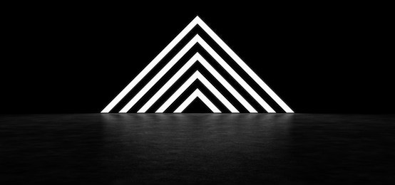 pyramid consisting of glowing stripes. 3d render