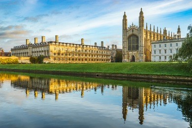 clare & king's college with beautiful sky at sunrise in cambridge, uk