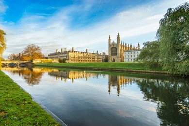 clare & king's college with beautiful sky at sunrise in cambridge, uk